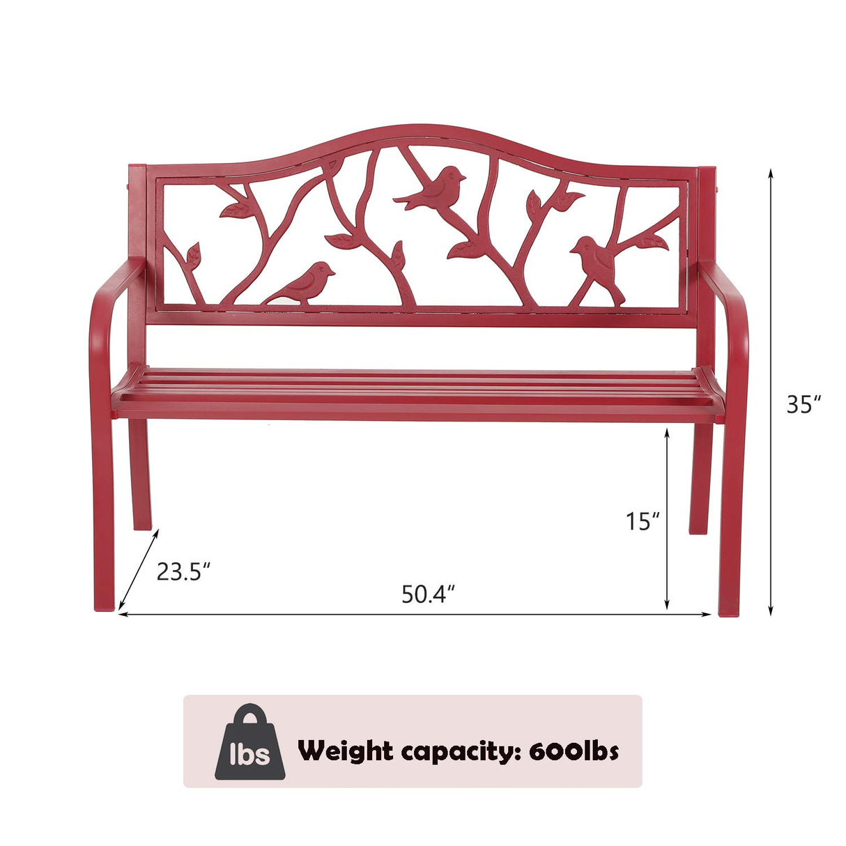 50" Outdoor Garden Bench,Steel Metal Frame Park Bench with Bird Pattern