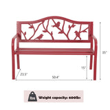 50" Outdoor Garden Bench,Steel Metal Frame Park Bench with Bird Pattern