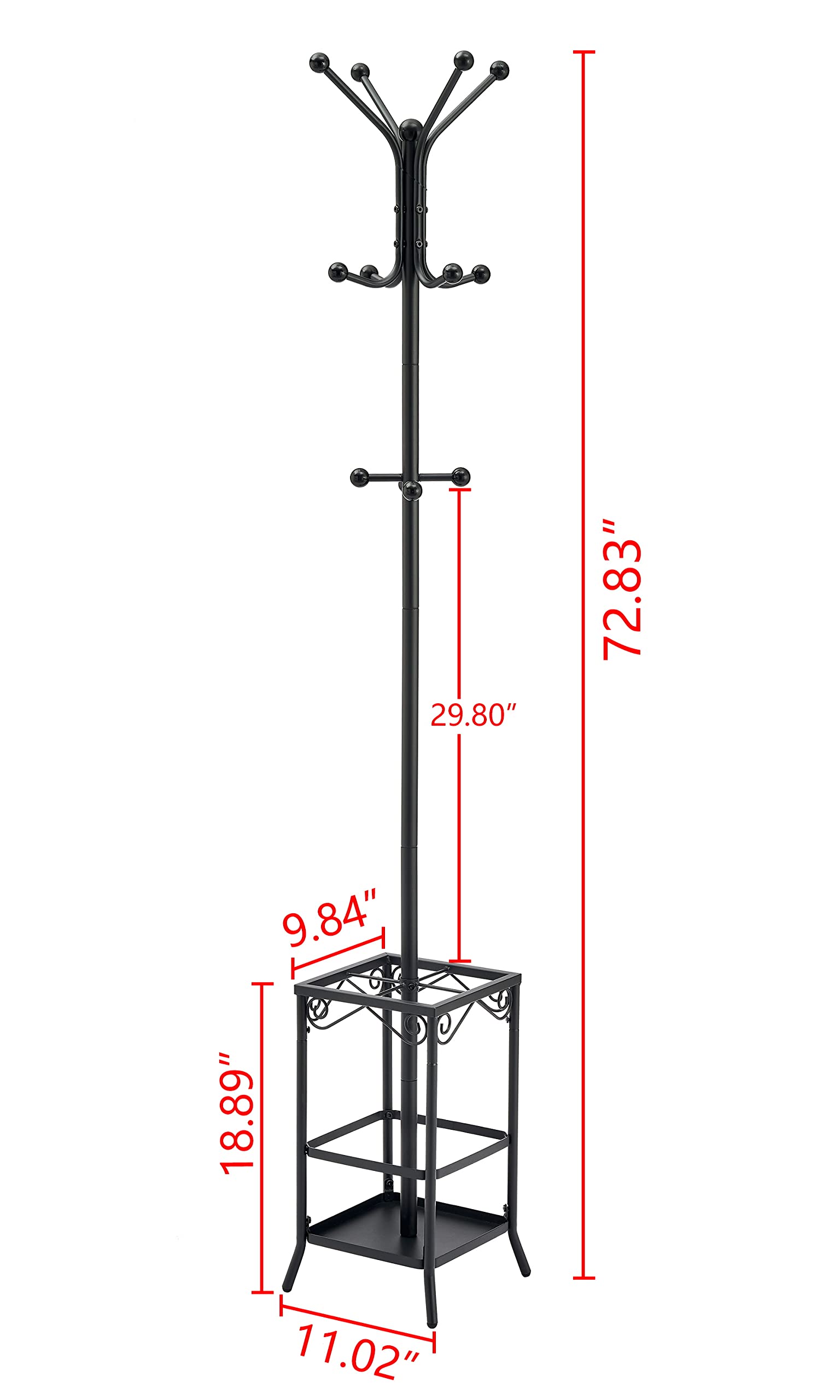 Coat Rack Freestanding, Entryway Coat Hanger Stand, Umbrella Holder