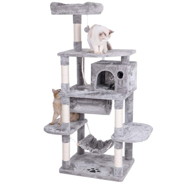 Cat Tree with Sisal Scratching Posts Perch House Hammock Tunnel, Cat Tower Cat Condo