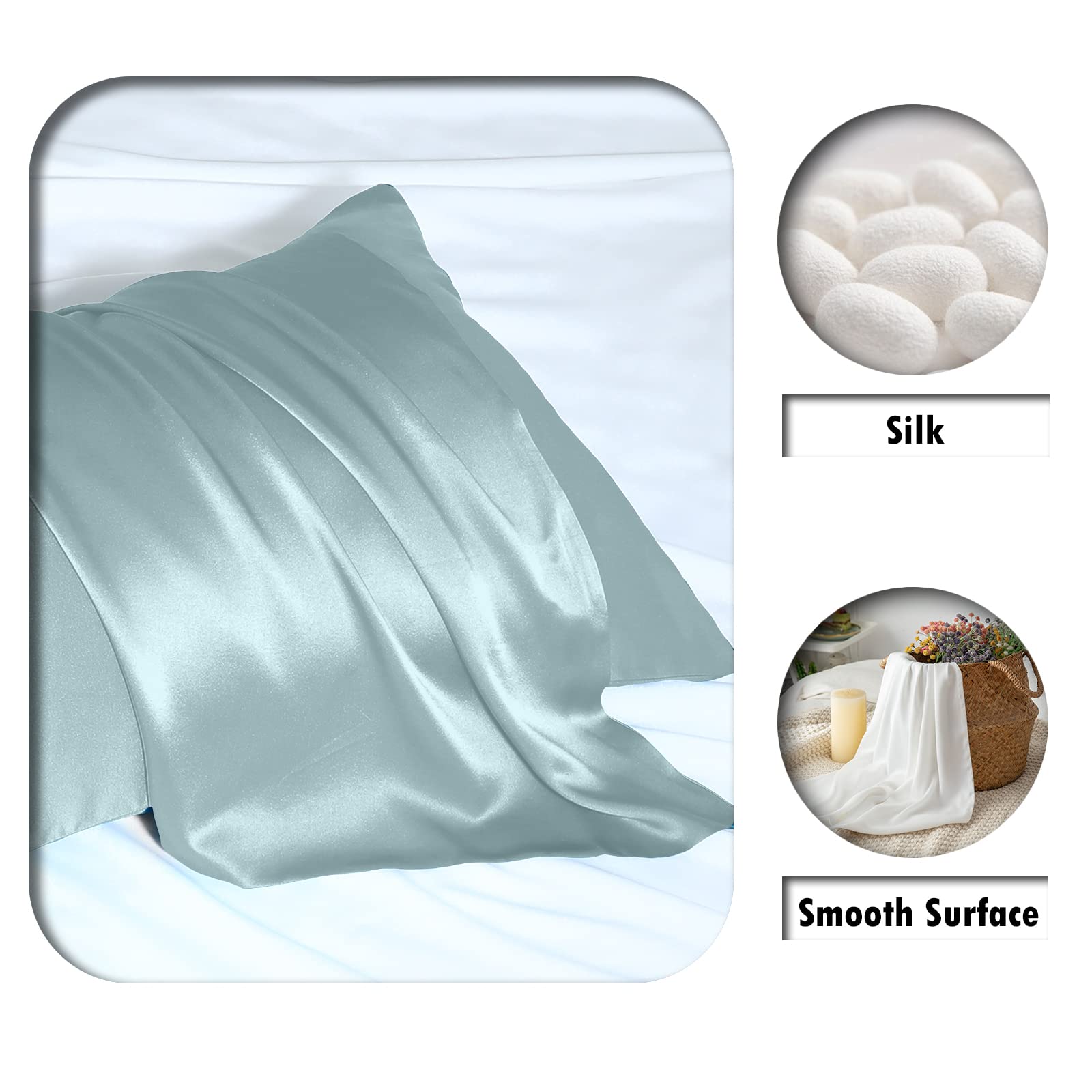 Mulberry Silk Pillowcase for Hair and Skin Standard Size 20"X 26" with Hidden Zipper