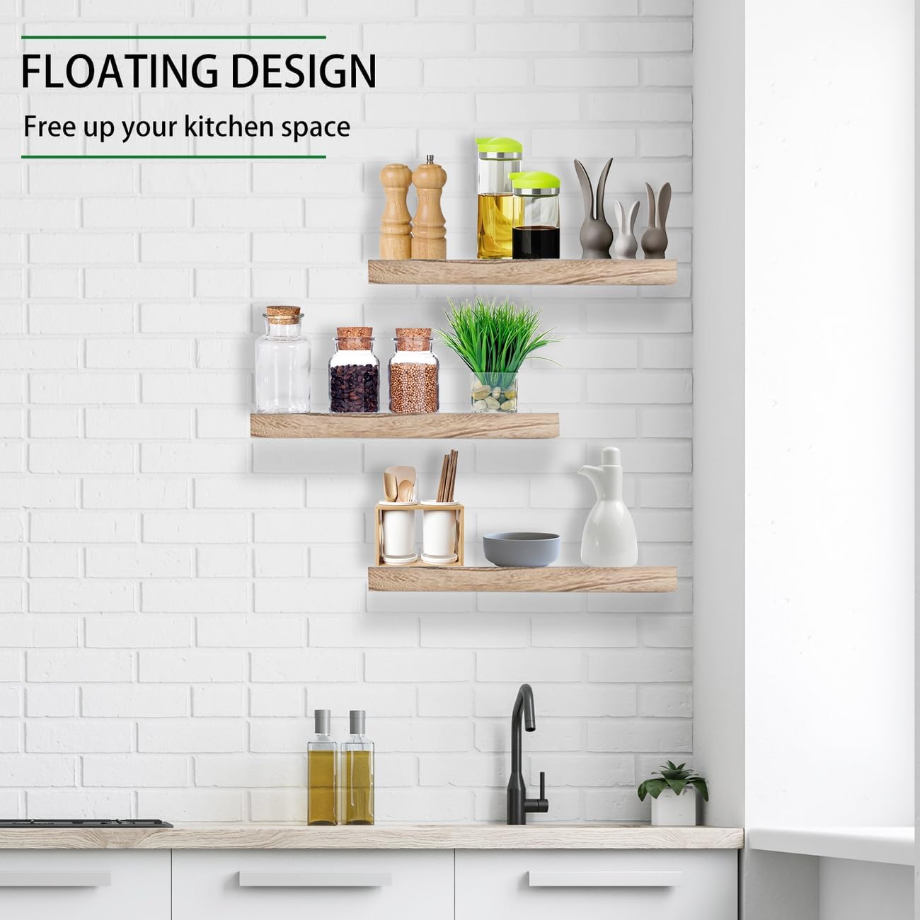 Floating Shelves, Rustic Solid Wood Shelves Set of 3,Floating Shelves for Wall Mounted