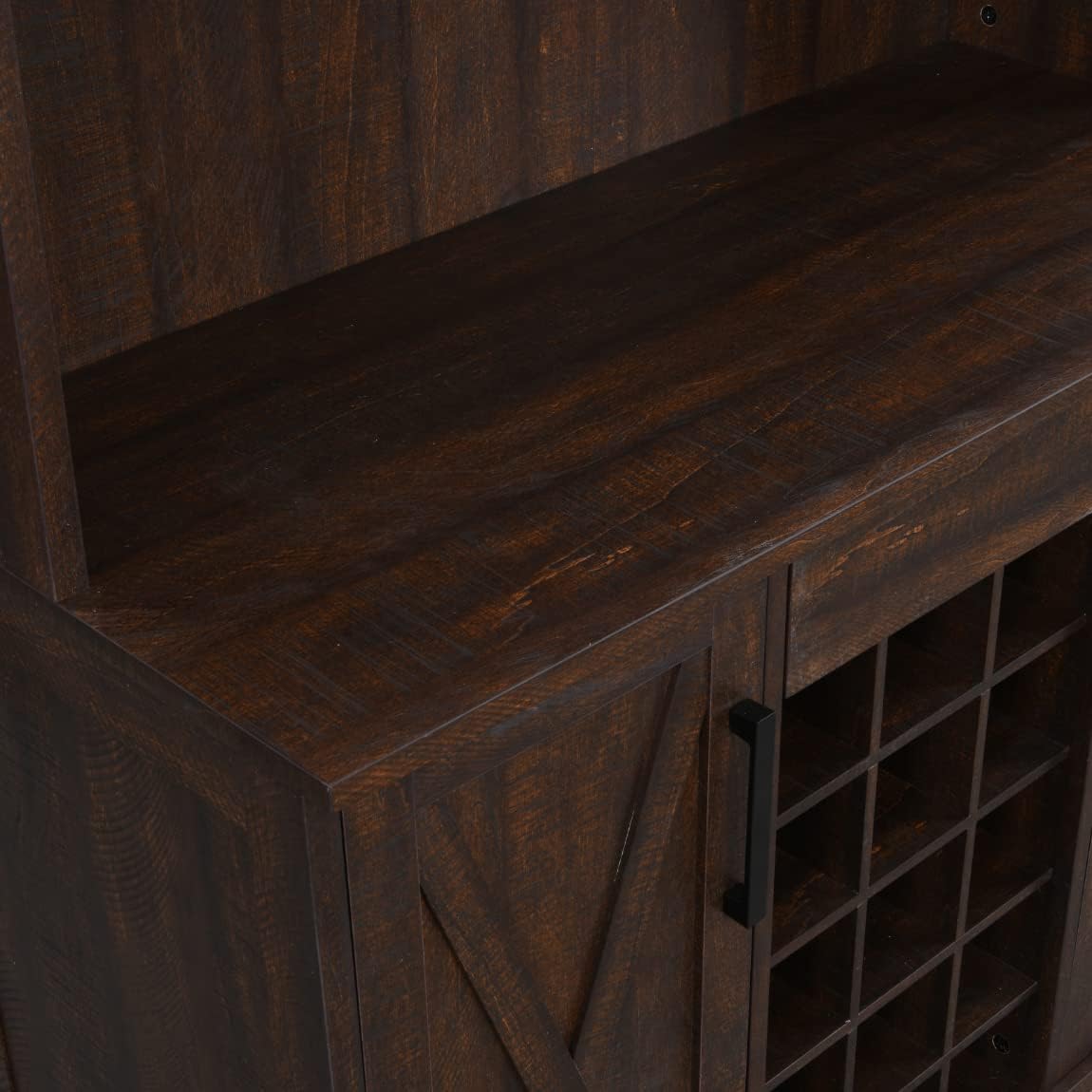 Bar Cabinet with Wine Rack and Glass Doors in Mahogany Finish