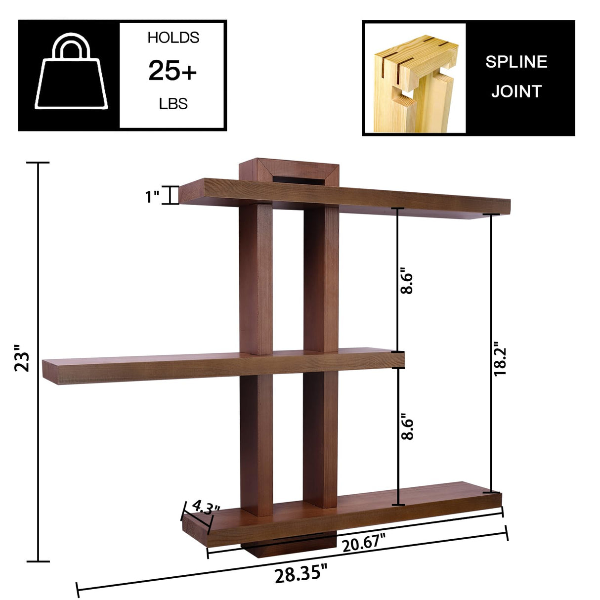 Variable Floating Shelves Wood Set of 4, Cube Wall Mounted Shelves 28.35" Max