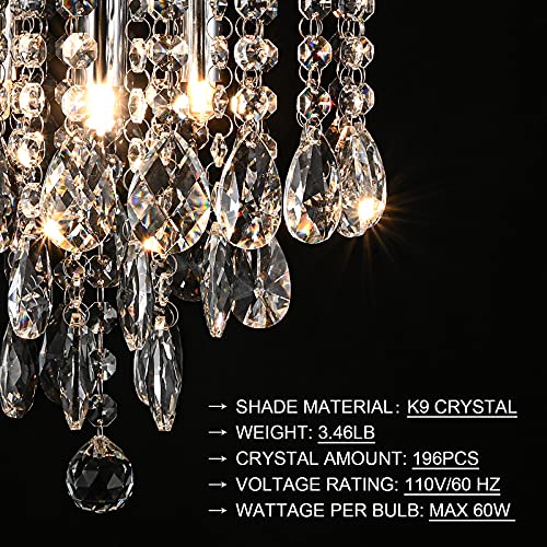 Crystal Chandelier Light, Mini Crystal Flush Mount Ceiling Light Fixture Silver Finish