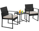 3-Piece Rattan Wicker Bistro Set Outdoor Conversation Set Sturdy Frame Wicker