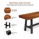 Outdoor Rustic Acaica Wood Bench with Metal Legs, Garden Dining