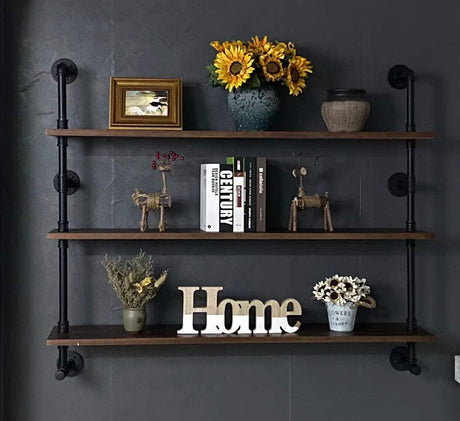 Industrial Pipe Wall Shelves Pipe Shelving with Real Wood Plank