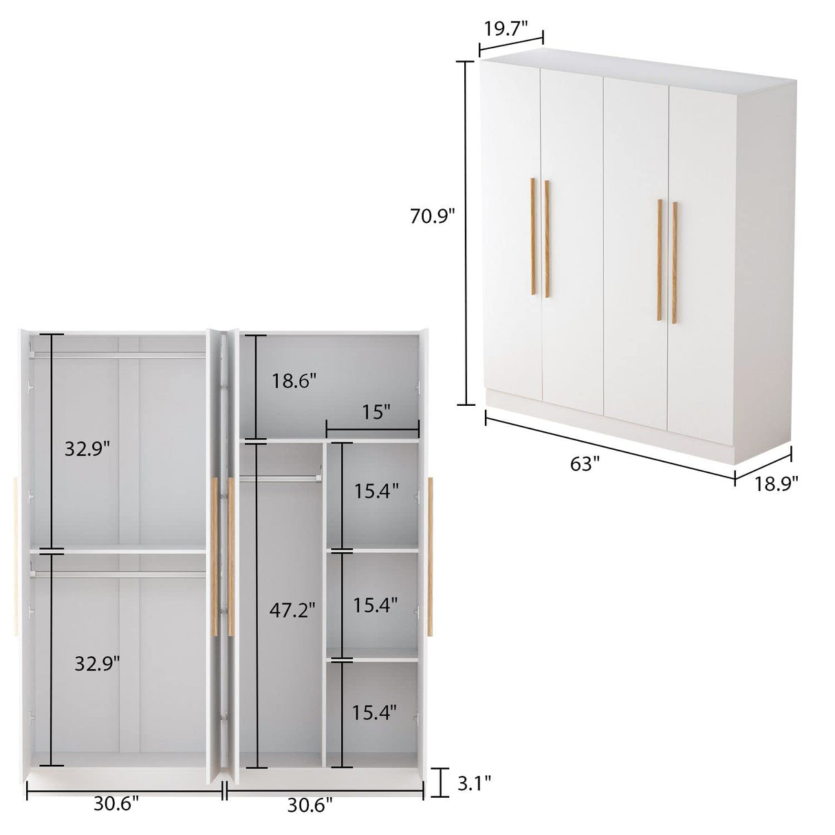 4 Door Wardrobe Armoires and Wardrobes with Storage Shelevs