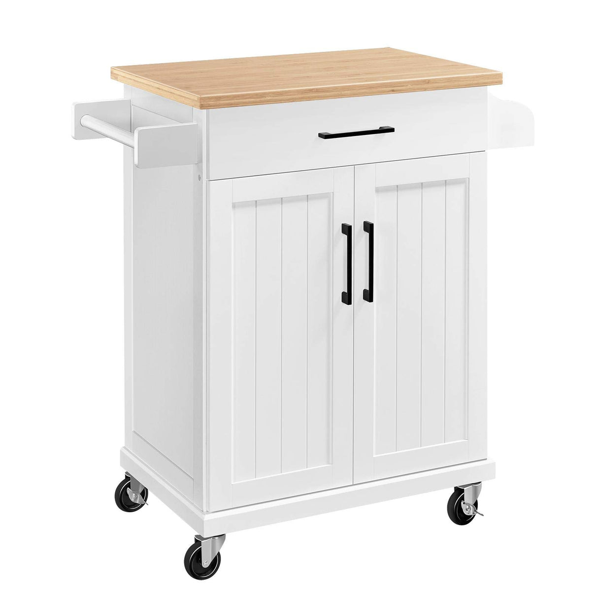 Kitchen Cart with Spice Rack Towel Holder, Kitchen Island Bamboo Tabletop