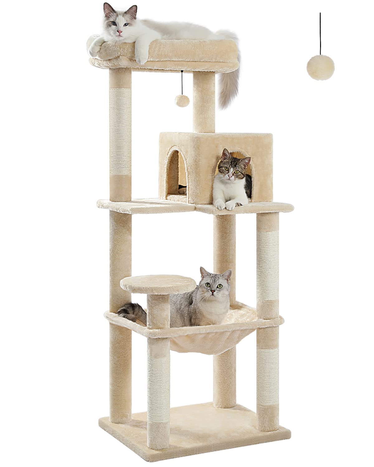 Cat Tree for Large Cats Adult with Metal Plush Big Hammock, 56.3" Cat Tower