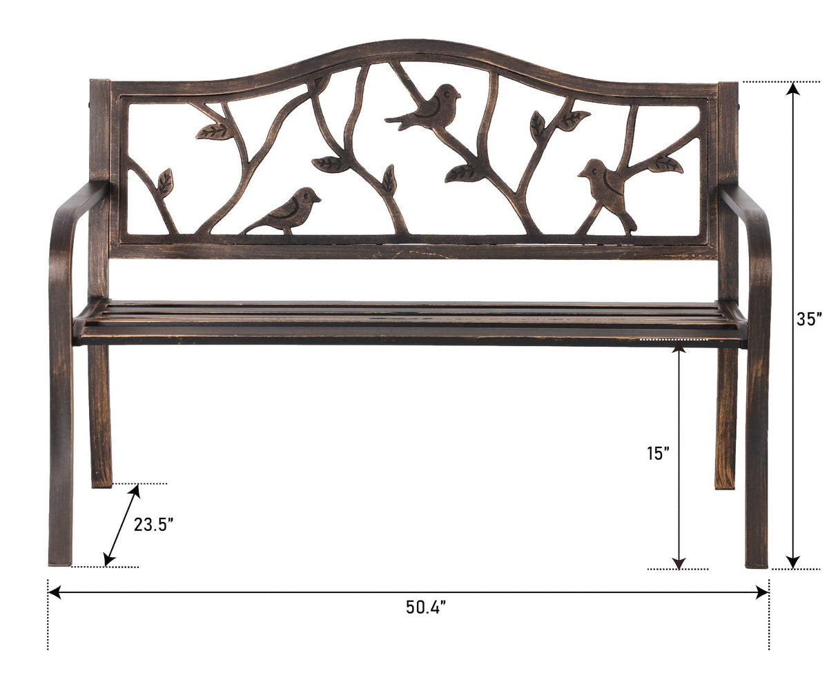 50" Outdoor Garden Bench,Patio Metal Frame Park Bench with Bird Backrest