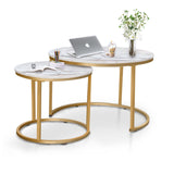 Round Coffee Table Set of 2 Modern Nesting Golden Frame Circular