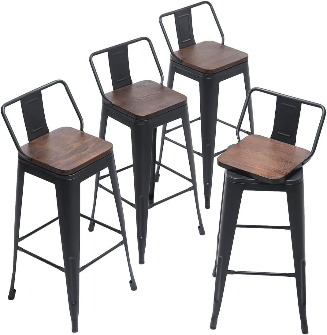 24 Inch Swivel Bar Stools Set of 4 Counter Height Stools Industrial Metal Barstools