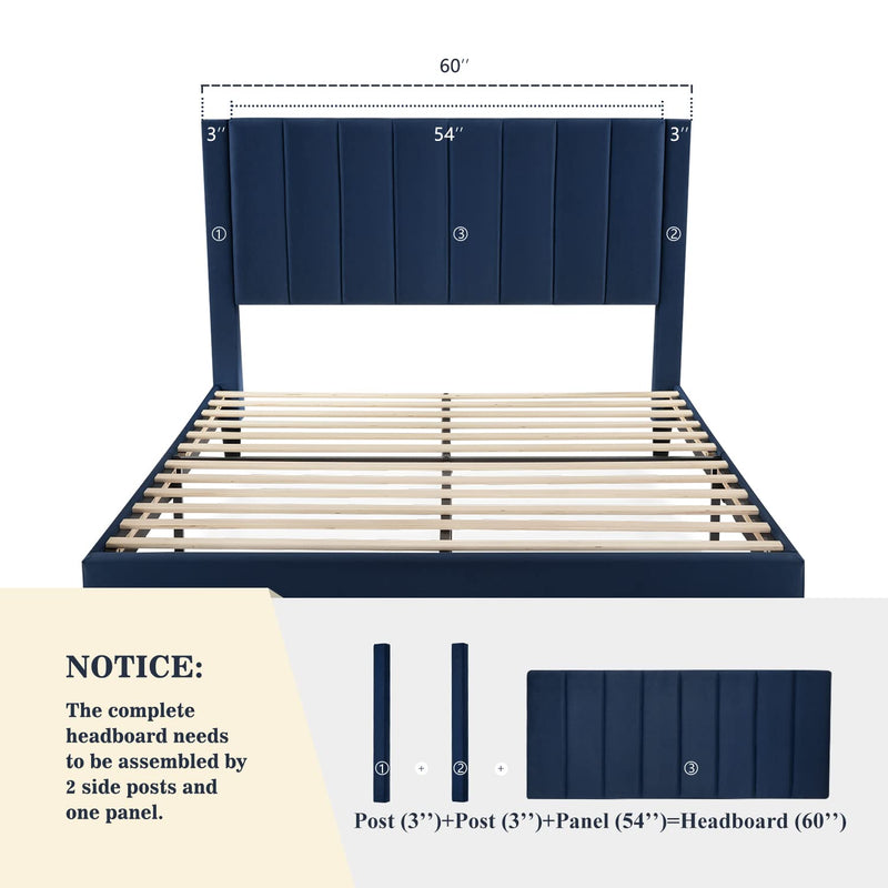 Platform Bed Frame/Velvet Upholstered Bed Frame with Vertical Channel