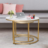 Coffee Table Nesting White Set of 2 Side Set Golden Frame Circular