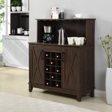 Bar Cabinet with Wine Rack and Glass Doors in Mahogany Finish