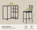 Bar Table and Chairs Set for 2 with 3 Storage Shelves, Modern Pub Table Set