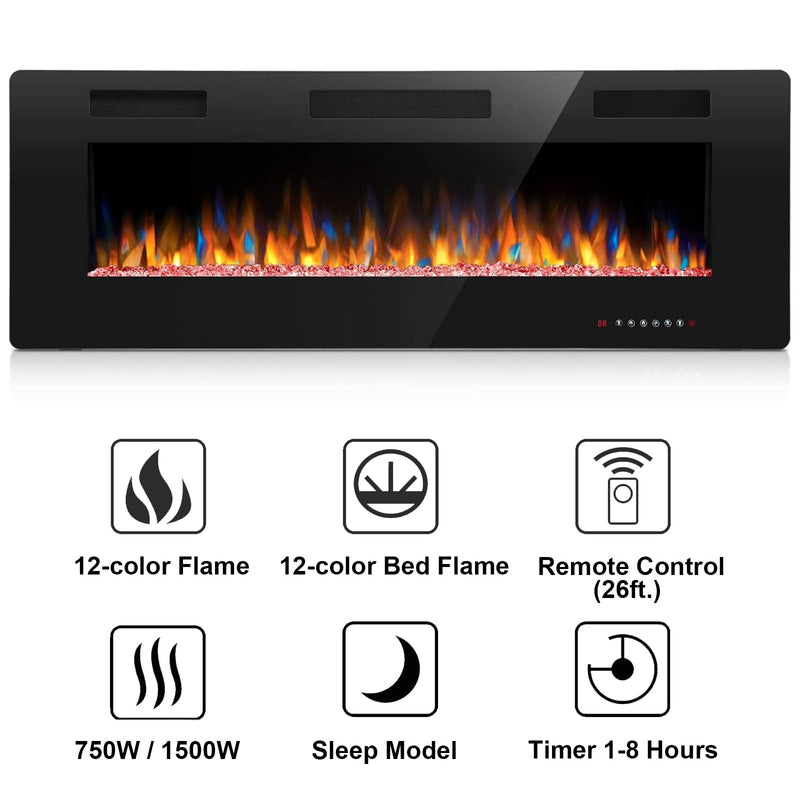 50 inch Electric Fireplace Inserts  in Wall Recessed and Wall Mounted