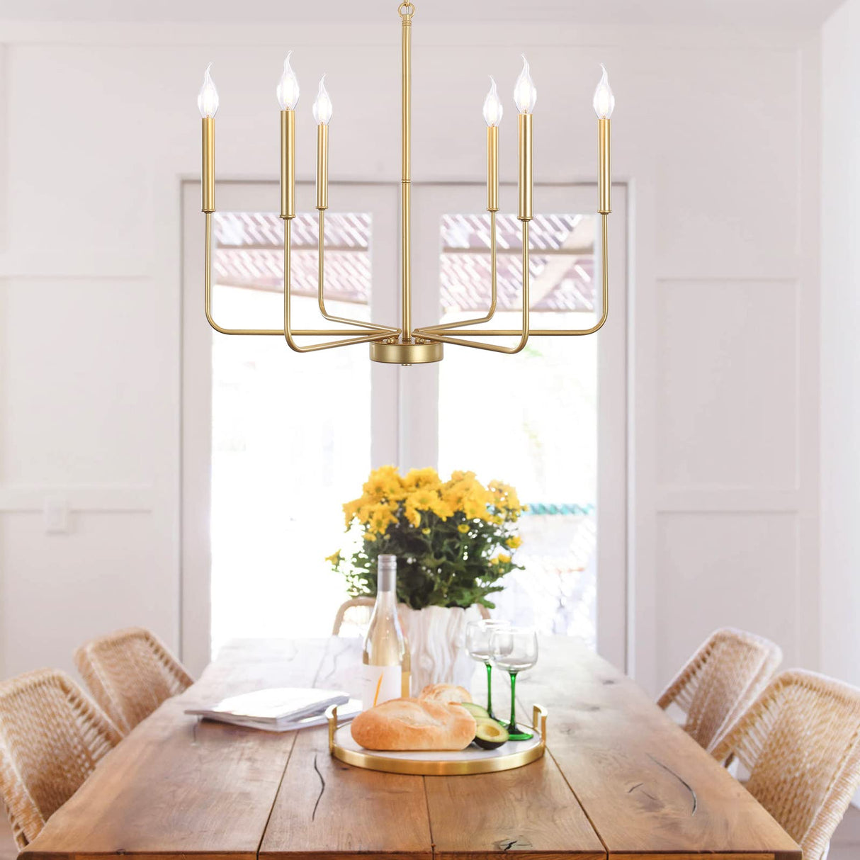 Spray Gold Chandeliers for Dining Room Modern Farmhouse Candle Chandelier 6-Light