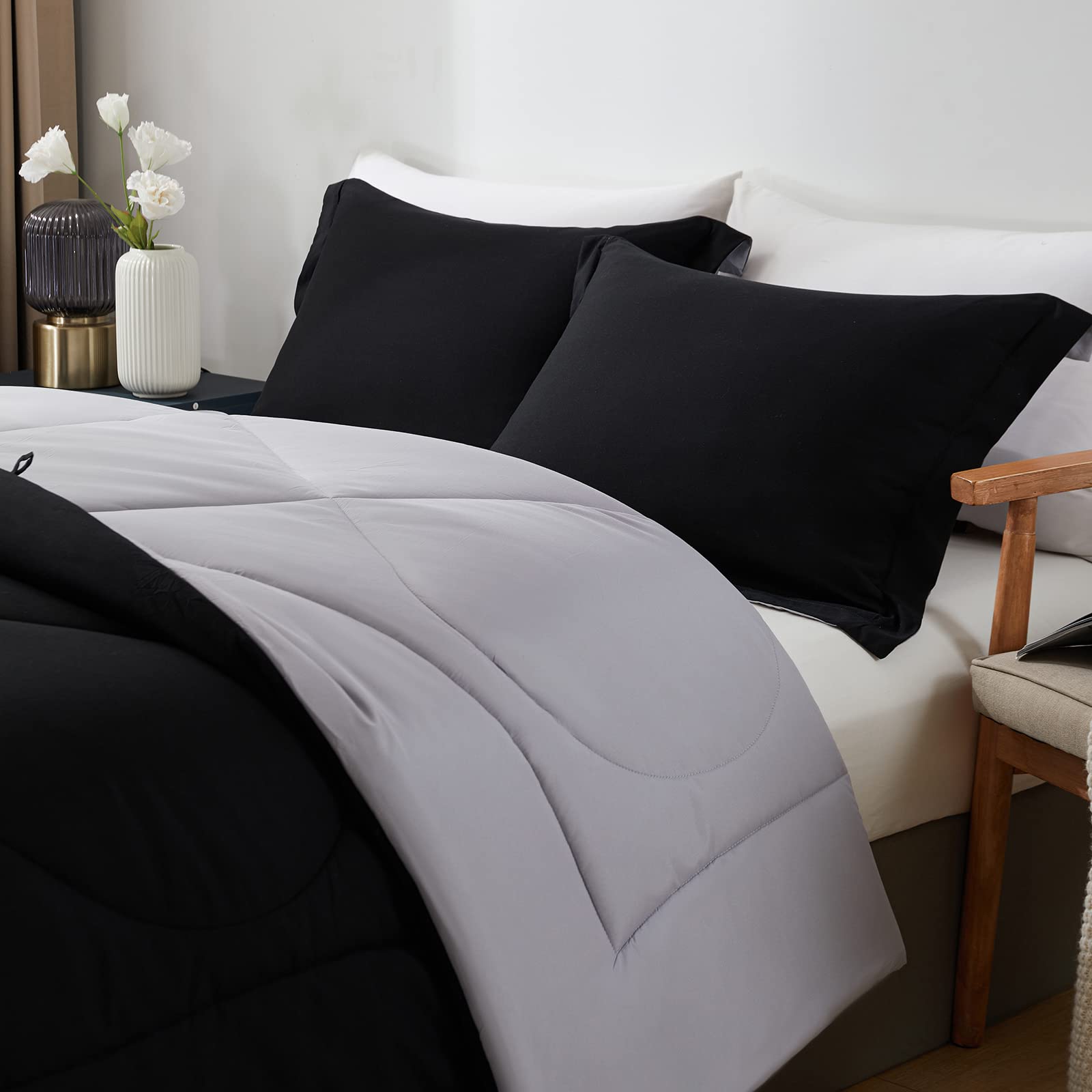 3 Piece Down Alternative Comforter Set Queen Size, All Season Reversible Bed Comforter