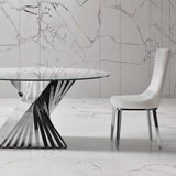 Modern Norma Dining Chair - White with Polished Stainless Steel Base