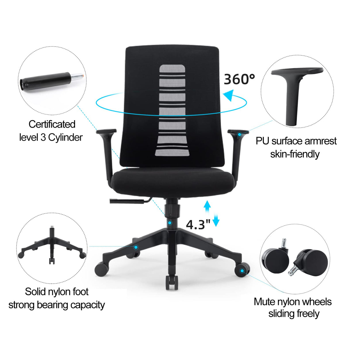 Office Chair Ergonomic Desk Chair Task Chair with Mesh Backrest