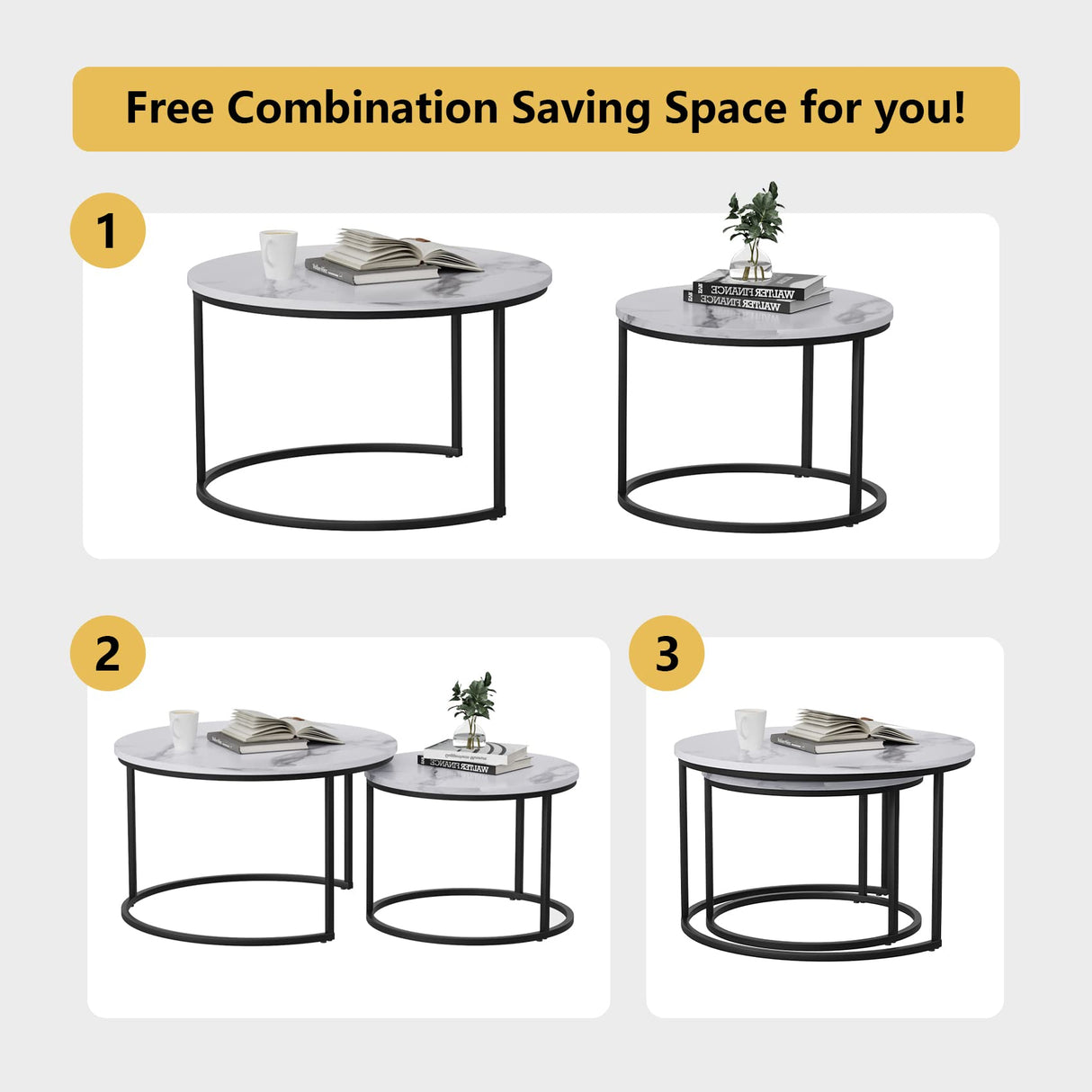 Round Nesting Coffee Table, 31.5" White Modern Accent