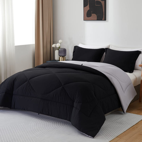 3 Piece Down Alternative Comforter Set Queen Size, All Season Reversible Bed Comforter