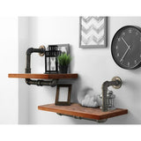 Industrial Pipe Shelf 2 Layer Pipe Design Rustic Wood Ladder Bookshelf DIY Wall Shelving