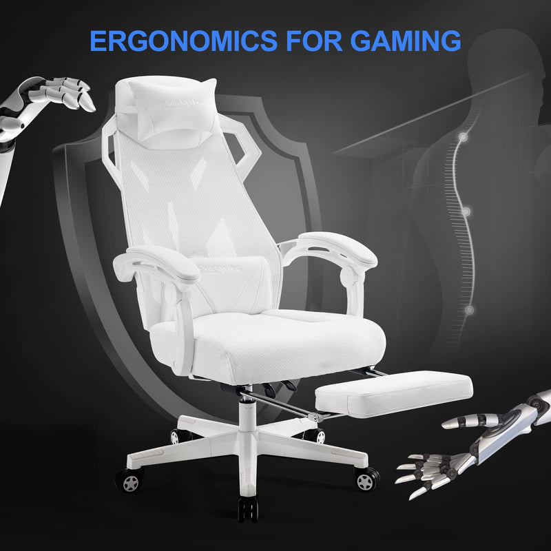 Gaming Chair, Computer Chair with Mesh Back, Ergonomic Gaming Chair with Footrest, Reclining Gamer Chair with Adjustable Headrest