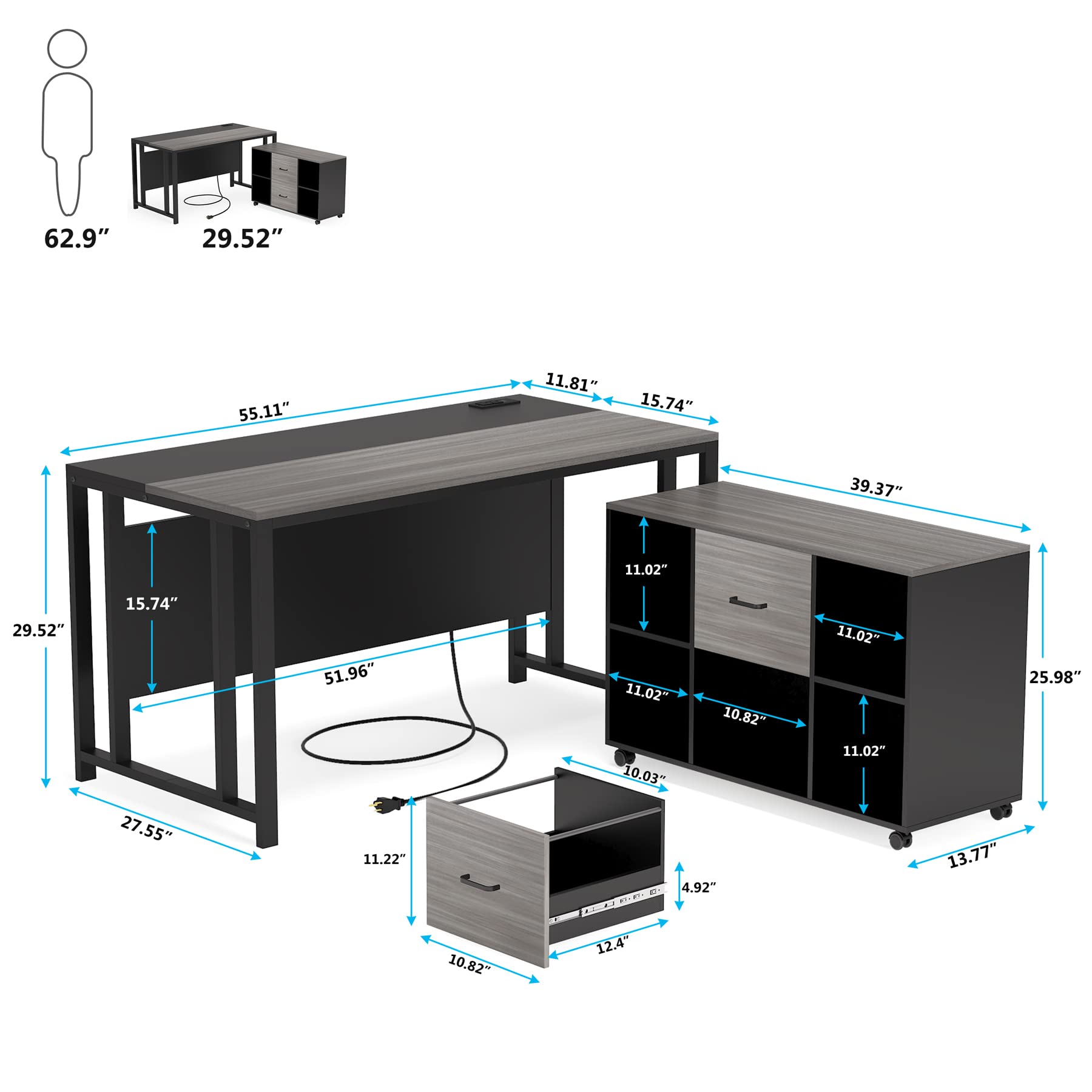 L-Shaped Computer Desk with Power Outlet