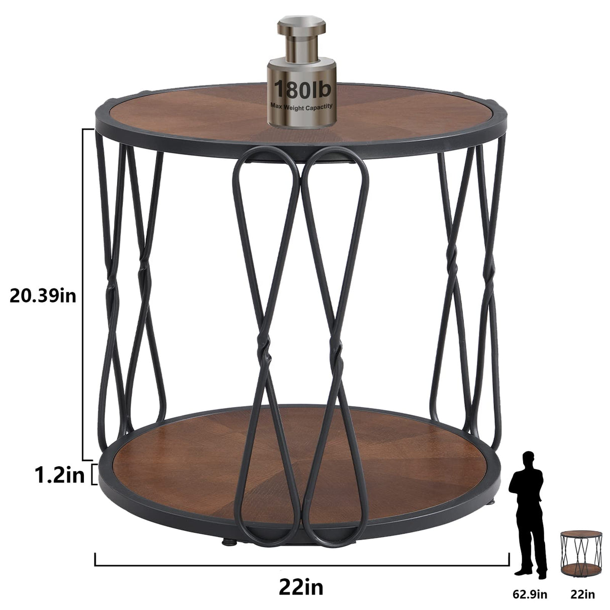 Color Variation End Table-Wood Frame Side Table Round Coffee