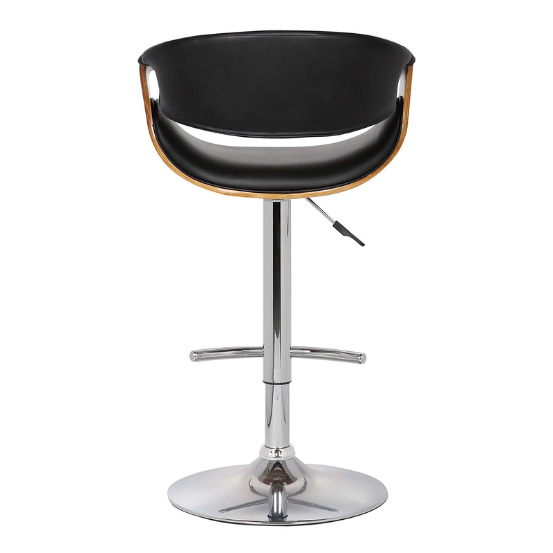 Butterfly Swivel Adjustable Barstool in Black Faux Leather and Walnut Wood Finish