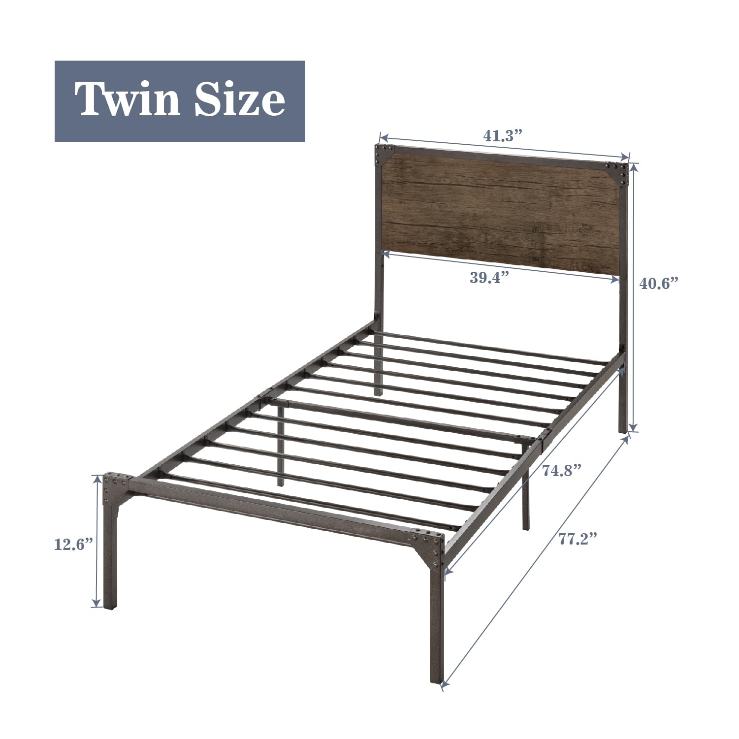 Twin Size Bed Frame with Wood Headboard