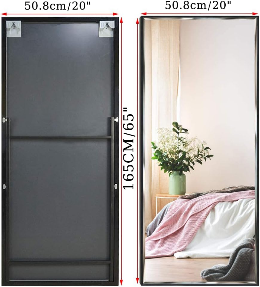 Standing Full Length Mirror 65"x20", Black Frame Floor Full Body Large Dressing Mirror