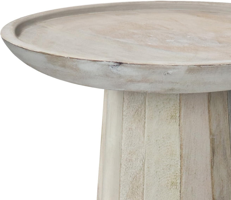 Dayton SOLID MANGO WOOD 13 Inch Wide Round Wooden Accent Table in White Wash