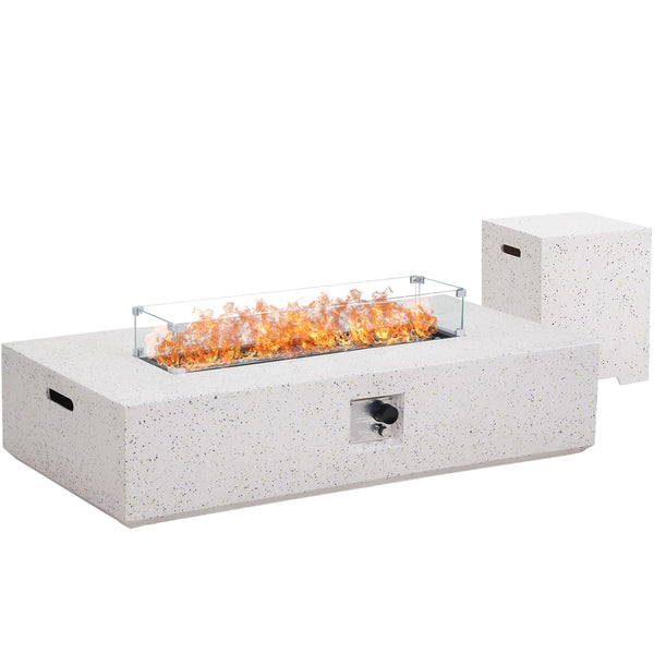 56 Inch Firepit Table for Outside, 50,000 BTU Rectangular Concrete Outdoor Fire