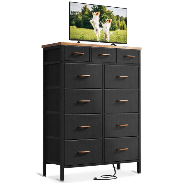 TV Stand with Charging Station, 52" Tall TV Stand for Rooms with 11 Storage Drawers