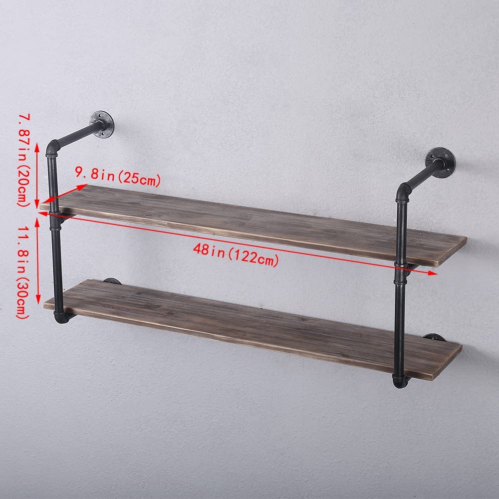 Industrial Pipe Shelving Wall Mounted,Rustic Metal Floating Shelves,Real Wood Book