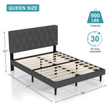 Queen Bed Frame Upholstered Platform with Headboard and Strong Wooden Slats