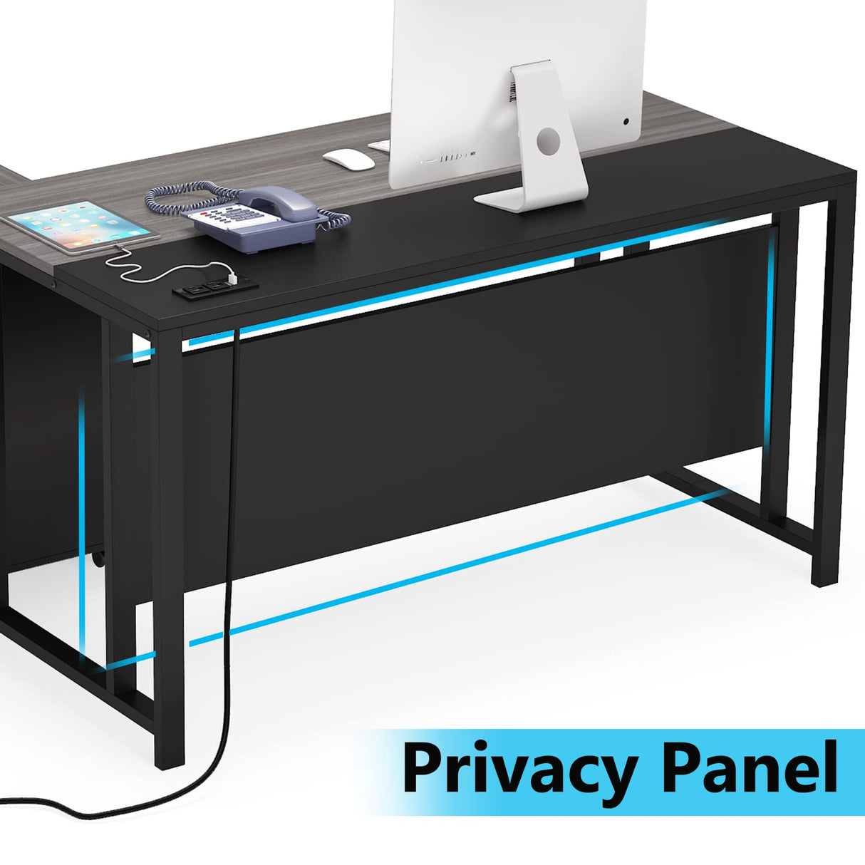 L-Shaped Computer Desk with Power Outlet