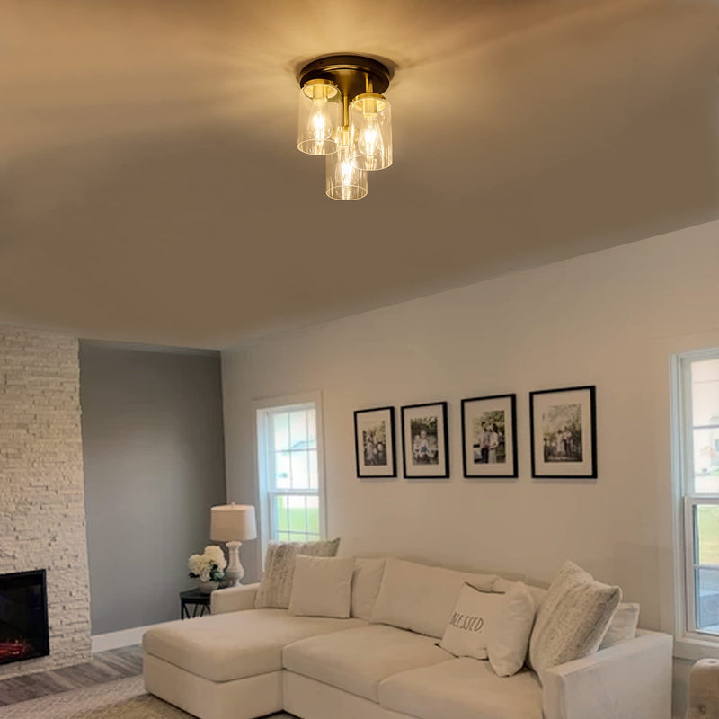 Semi Flush Mount Ceiling Light, 3-Light Clear Glass Shade Ceiling Light Fixture