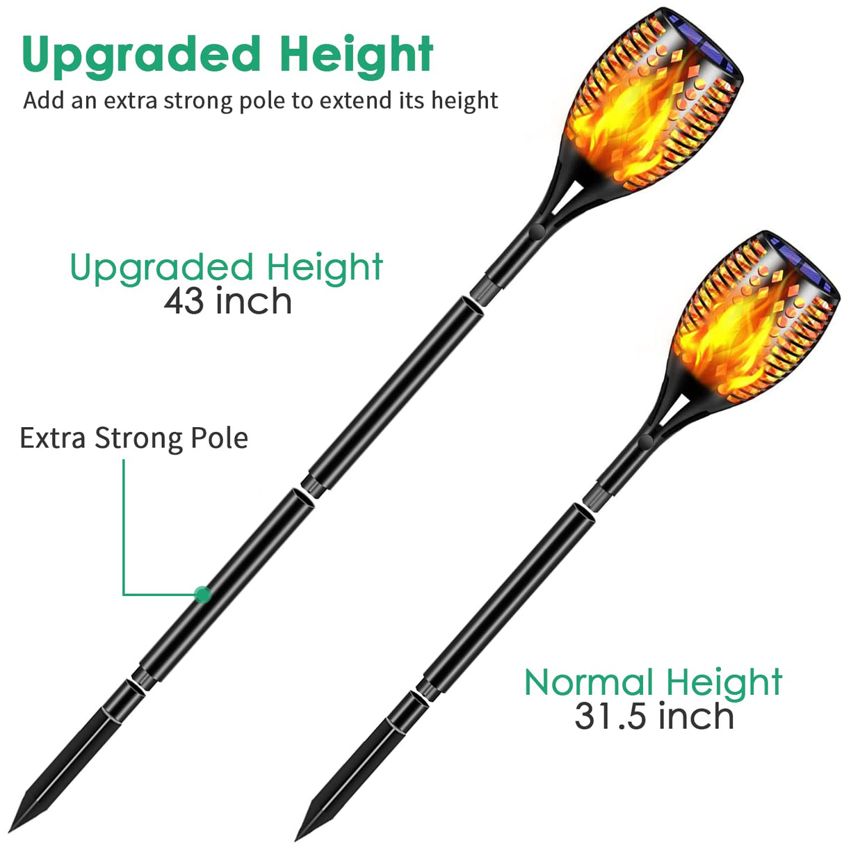 Solar Lights Upgraded, 43" Waterproof Flickering Flames 96 LED Torches Lights