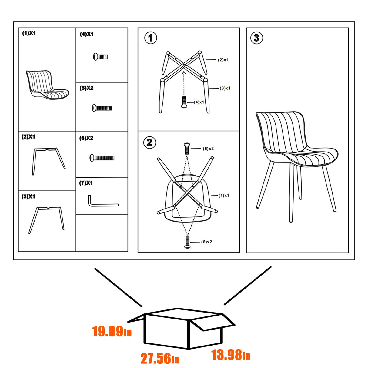 Orange Dining Chairs Set of 2 Upholstered Mid Century Modern Kitchen Chairs