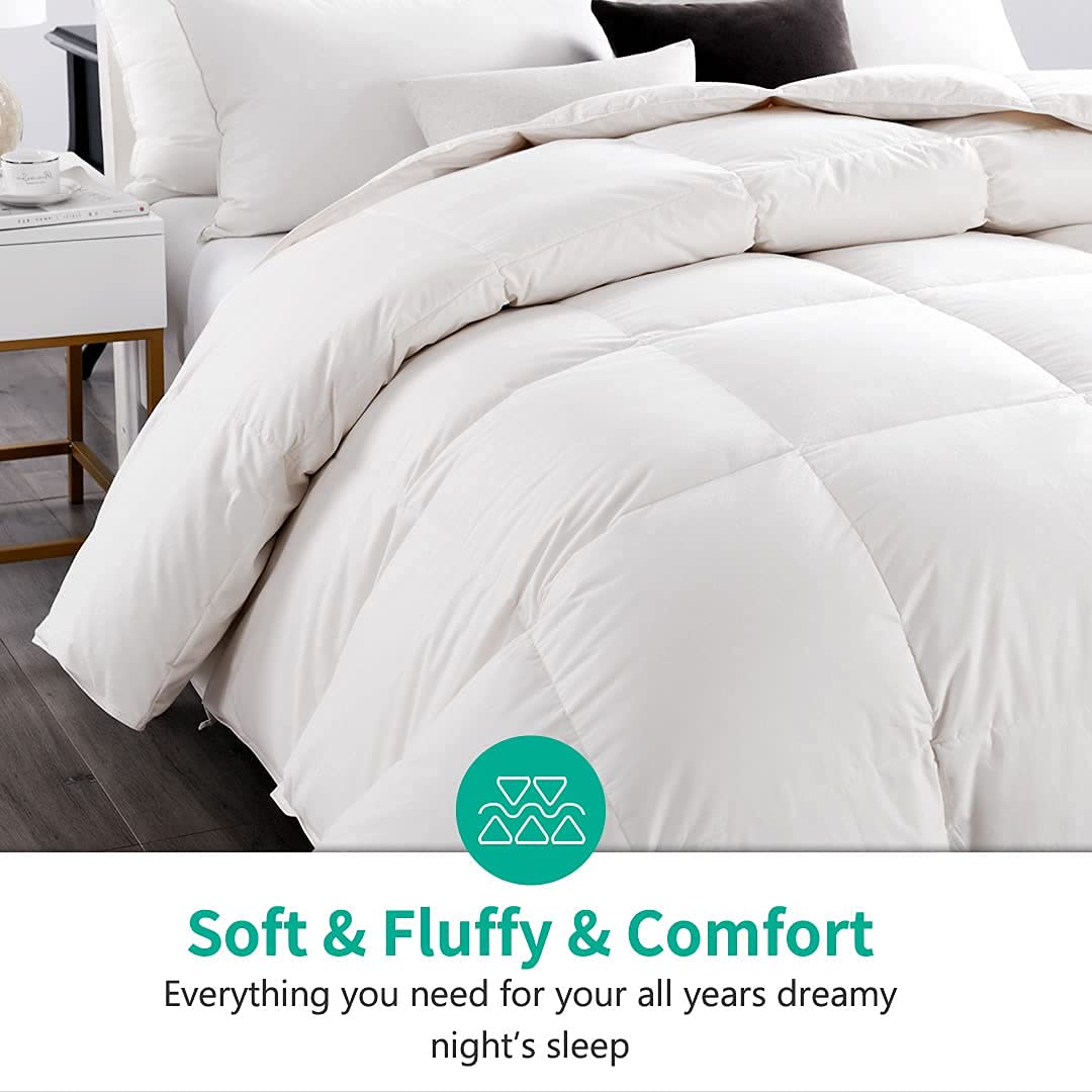 Feather Down Comforter King Size - 650 Fill Power Medium Warm 100% Organic Cotton