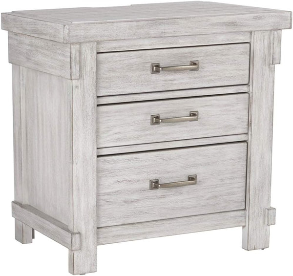 Brashland Farmhouse 3 Drawer Nightstand with Dovetail Construction, 2 Electrical Outlets & 2 USB Charging Ports