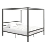 Modern Metal Canopy Platform Bed with Minimalist Headboard and Four Poster Design