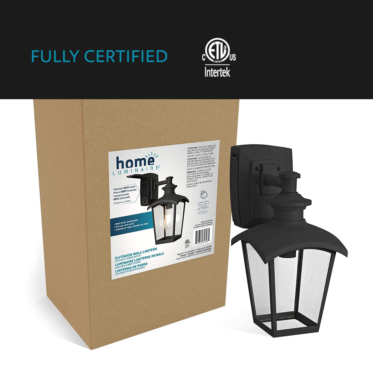 31703 Spence 1-Light Wall Lantern with  Glass and Built-in GFCI Outlet