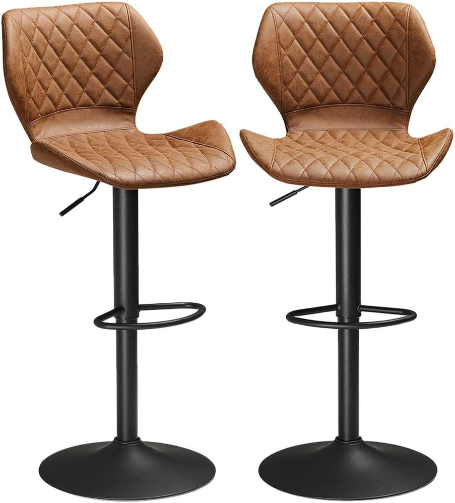 Leather Bar Stools Set of 2 Brown Adjustable Bar Stools